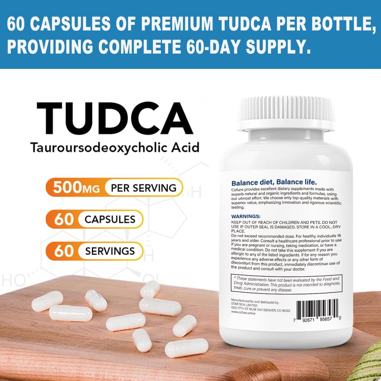 Cofure TUDCA 500mg – Ácido Tauroursodesoxicólico, 60 Cápsulas