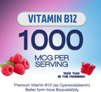 Energy Gummies - Vitamina B12 1000 mcg por ración - Gominolas energéticas diarias con cafeína natural del té verde, sabor a bayas - 120 gominolas
