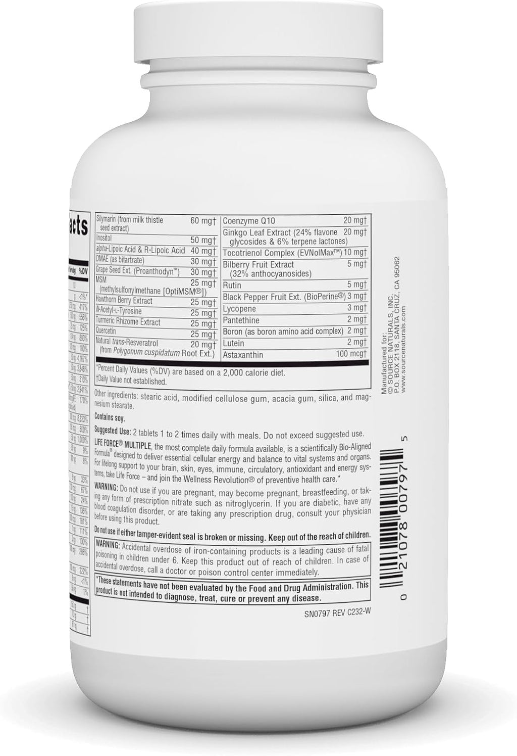 Source Naturals Life Force Multiple Multivitamínico de Alta Potencia - 120 Comprimidos