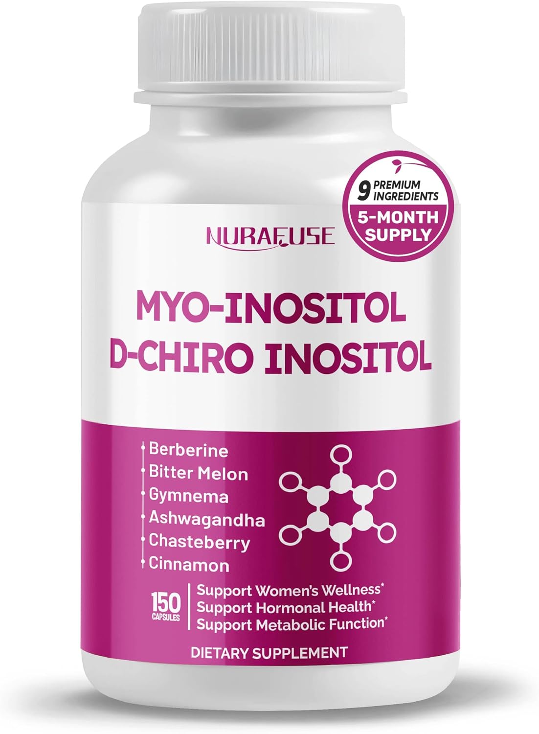 NURAFUSE Myo-Inositol y D-Chiro Inositol con Saúco, Canela, Melón Amargo y Gymnema – Alta Potencia