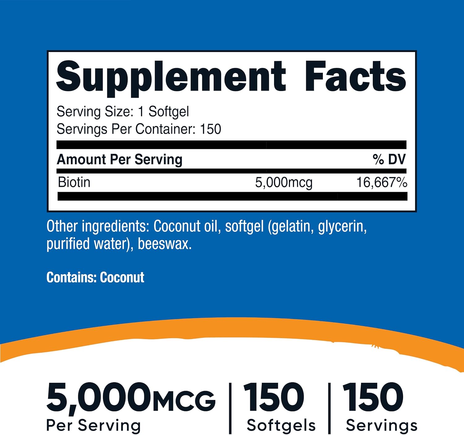 Nutricost Biotina (5000 mcg) 150 Softgels - Vitamina B7 - Sin Gluten, No Transgénico