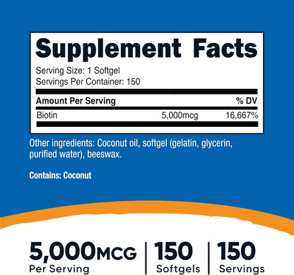 Nutricost Biotina (5000 mcg) 150 Softgels - – La biotina contribuye al funcionamiento normal del sistema nervioso. – Image 2