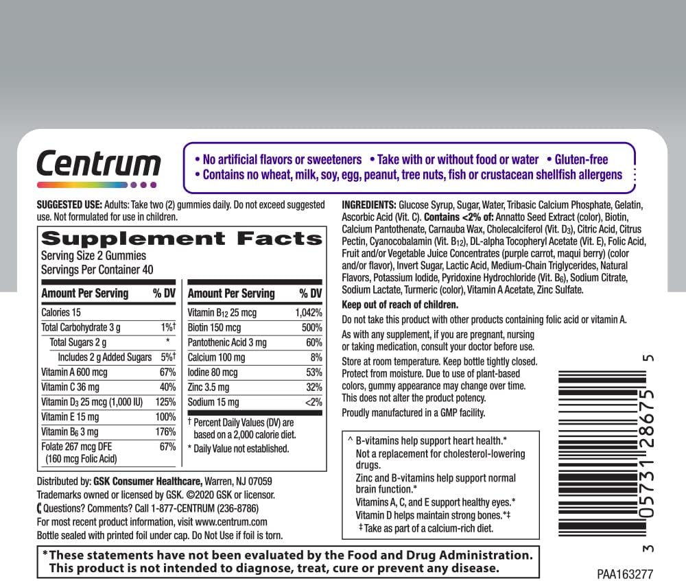 Centrum MultiGummies Mujer 50+ Gominolas Multivitamínicas 80 unidades