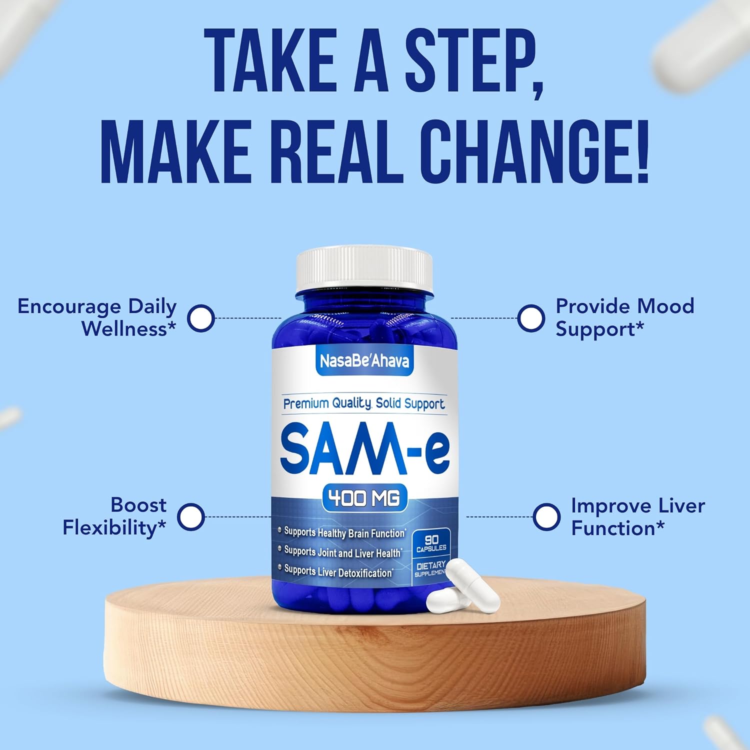 SAM-e 400mg | S-Adenosil-L-Metionina | Suplemento para el Estado de Ánimo y Huesos | 90 Comprimidos