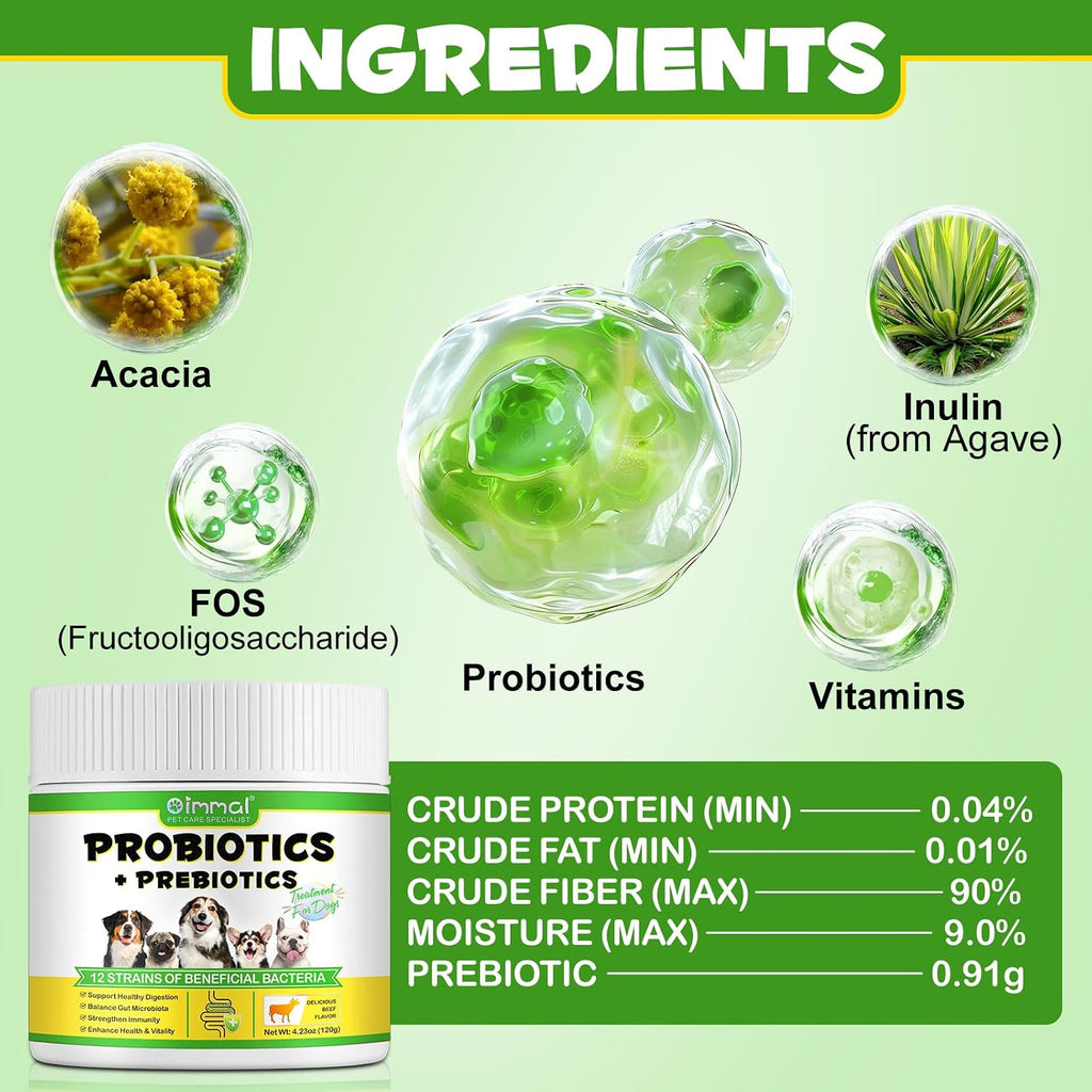 Probióticos en Polvo para Perros - Suplemento Digestivo con Prebióticos y Enzimas - 120 Dosis
