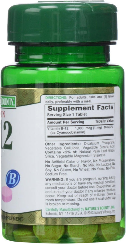 Nature's Bounty Vitamina B-12 1000 mcg Comprimidos, 100 Unidades – Image 3