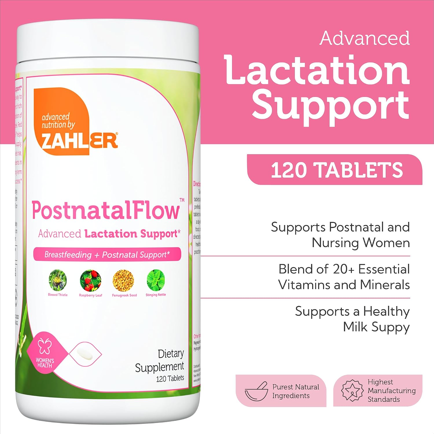 Zahler Postnatal Flow – Apoyo Avanzado para la Lactancia, 120 Comprimidos