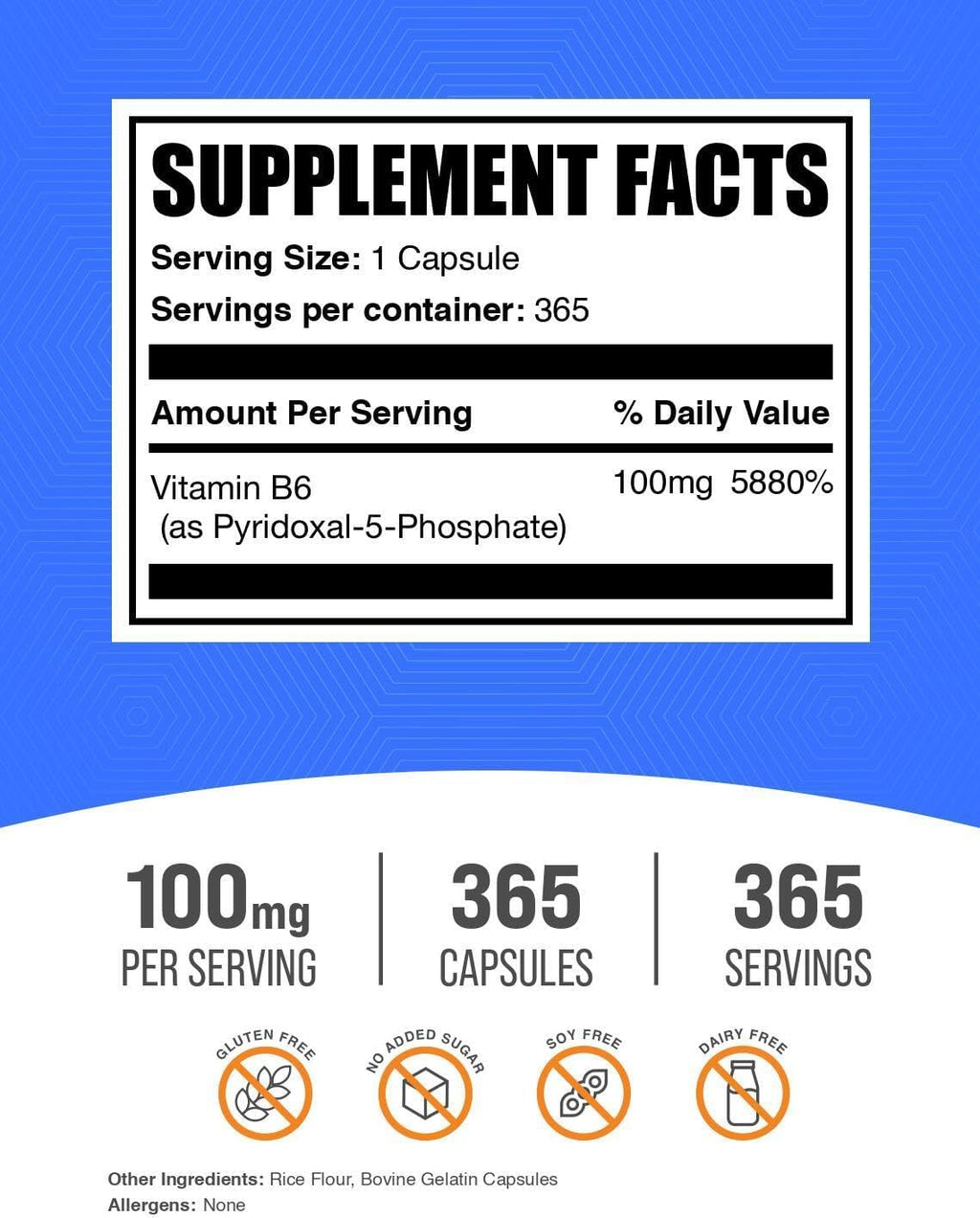 BulkSupplements.com Pyridoxal 5 Fosfato Cápsulas - Suplemento P5P, Vitamina B6 - Esencial y Sin Gluten, 100 mg, 365 Cápsulas