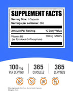 BulkSupplements.com Pyridoxal 5 Fosfato Cápsulas - Suplemento P5P, Vitamina B6 - Esencial y Sin Gluten, 100 mg, 365 Cápsulas