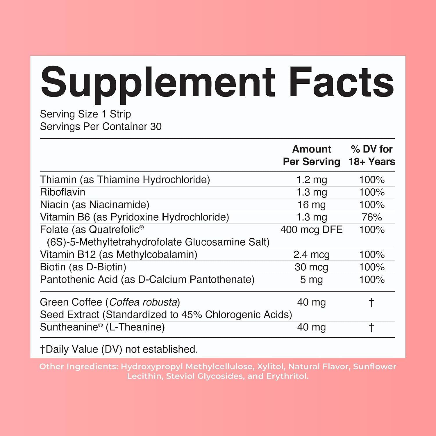 MaryRuth's Energy Dissolving Strips | B Vitamin Complex | Energy Metabolism | Vitamin B12 | Green Coffee Seed Extract | L Theanine | Strawberry Flavor | Vegan | Sugar Free | Gluten Free | 30 Count