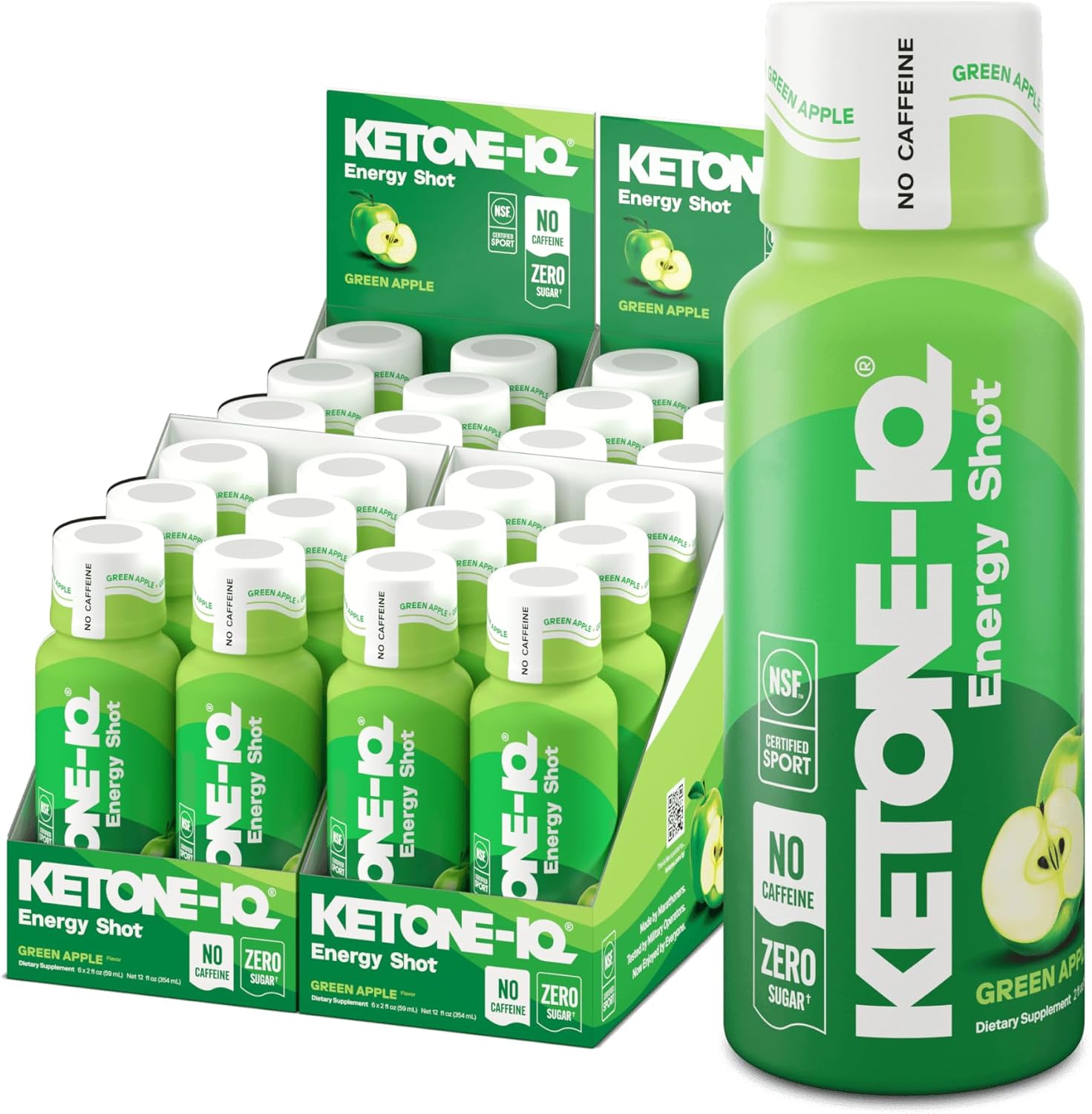 Ketone-IQ Shots de Cetonas Exógenas Sin Cafeína - Pack de 24 (Manzana Verde)