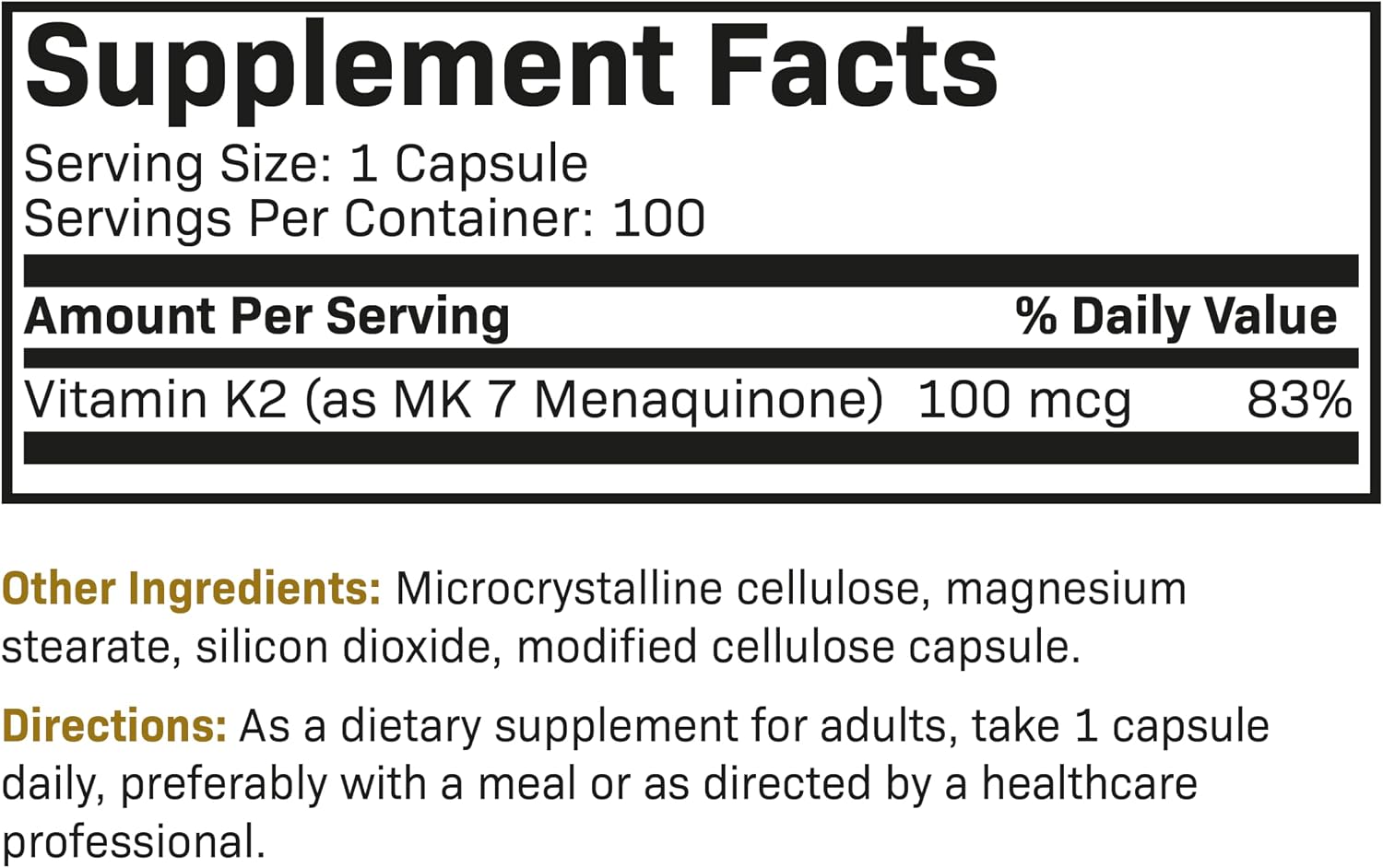Futurebiotics Vitamina K2 como MK-7 100 mcg, 100 Cápsulas Vegetales
