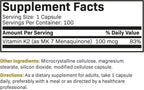 Futurebiotics Vitamina K2 como MK-7 100 mcg - Suplemento para Huesos Fuertes, No Transgénico, 100 Cápsulas Vegetarianas