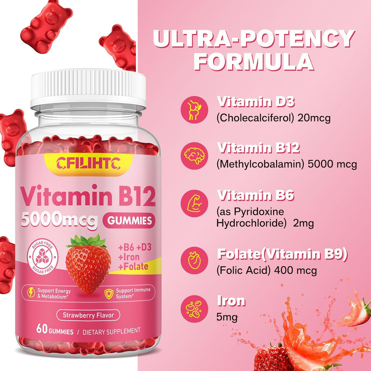 Gominolas de Vitamina B12 5000 mcg – El funcionamiento normal del sistema nervioso. – Image 5