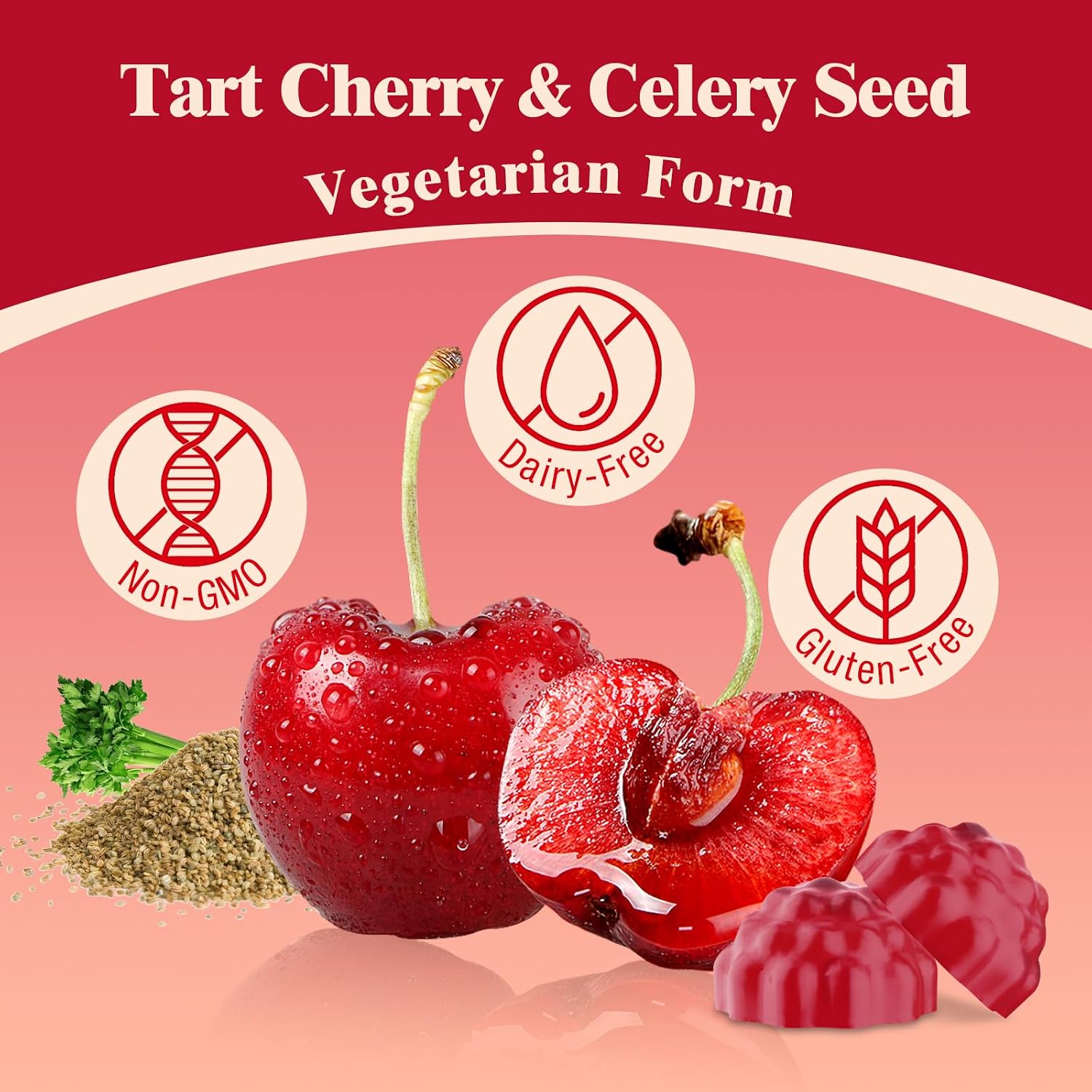 Yonrave Gominolas de Cereza Ácida – Suplemento Vegano con Vitamina C y Semilla de Apio – Sabor a Bayas Mixtas, 60 Unidades