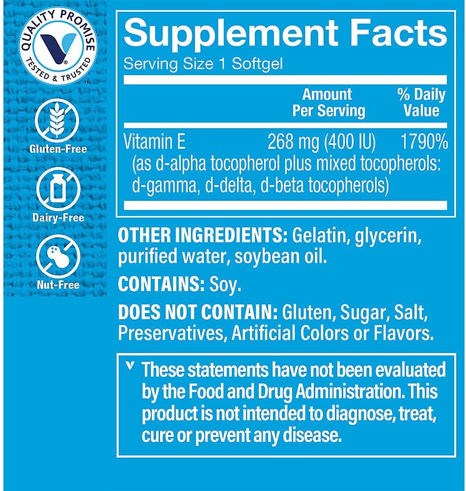 The Vitamin Shoppe Vitamina E 400 UI - Apoyo Antioxidante para la Piel y el Sistema Inmunitario (60 Softgels)