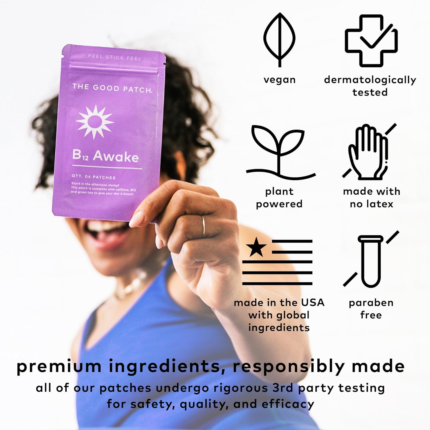 The Good Patch B12 Awake - Parche de Vitamina B12, Cafeína y Té Verde (8 Parches)