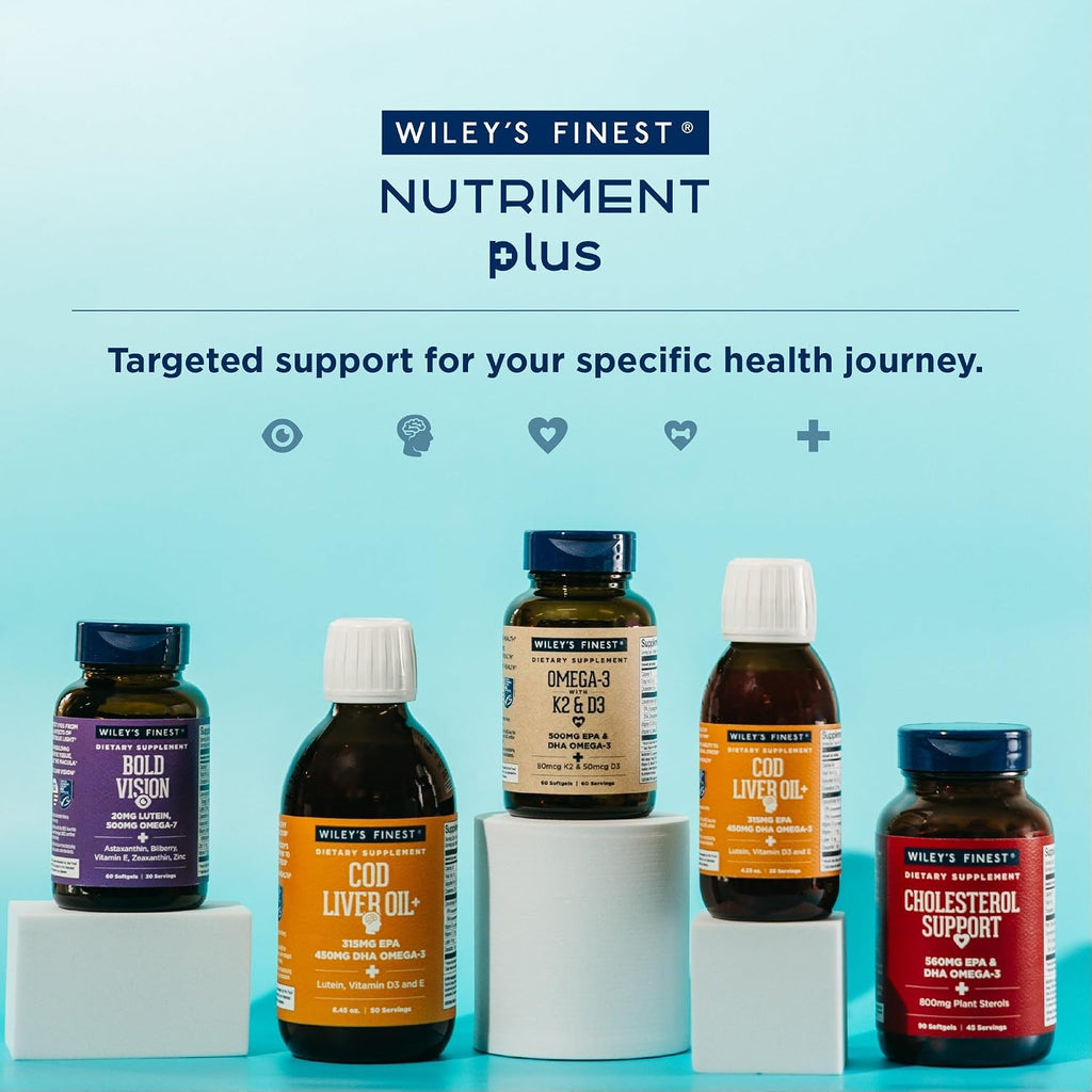 Wiley's Finest Wild Alaskan Fish Oil Bold Vision - Suplemento de Omega-7, Luteína y Zeaxantina para la Salud Visual - 60 Cápsulas Blandas