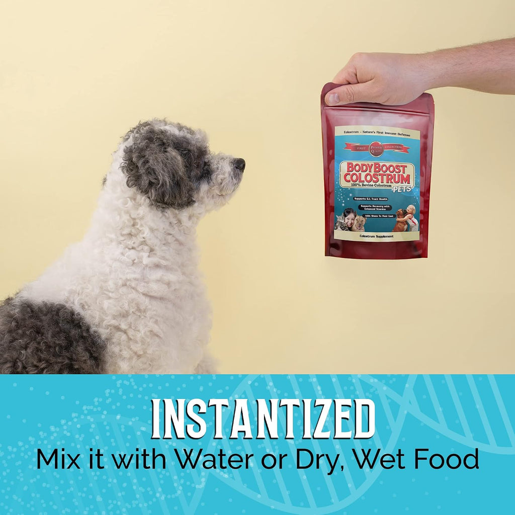 BodyBoost Calostro Bovino para Perros y Gatos - Suplemento Inmunitario Orgánico, Alivio de Alergias y Picazón, Salud Intestinal, Todas las Edades, 227 g