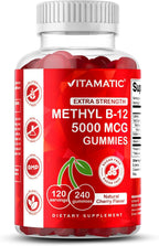 Vitamatic Vitamina B12 5000 mcg (Metilcobalamina) Gominolas - 240 Unidades, Sabor Cereza Natural