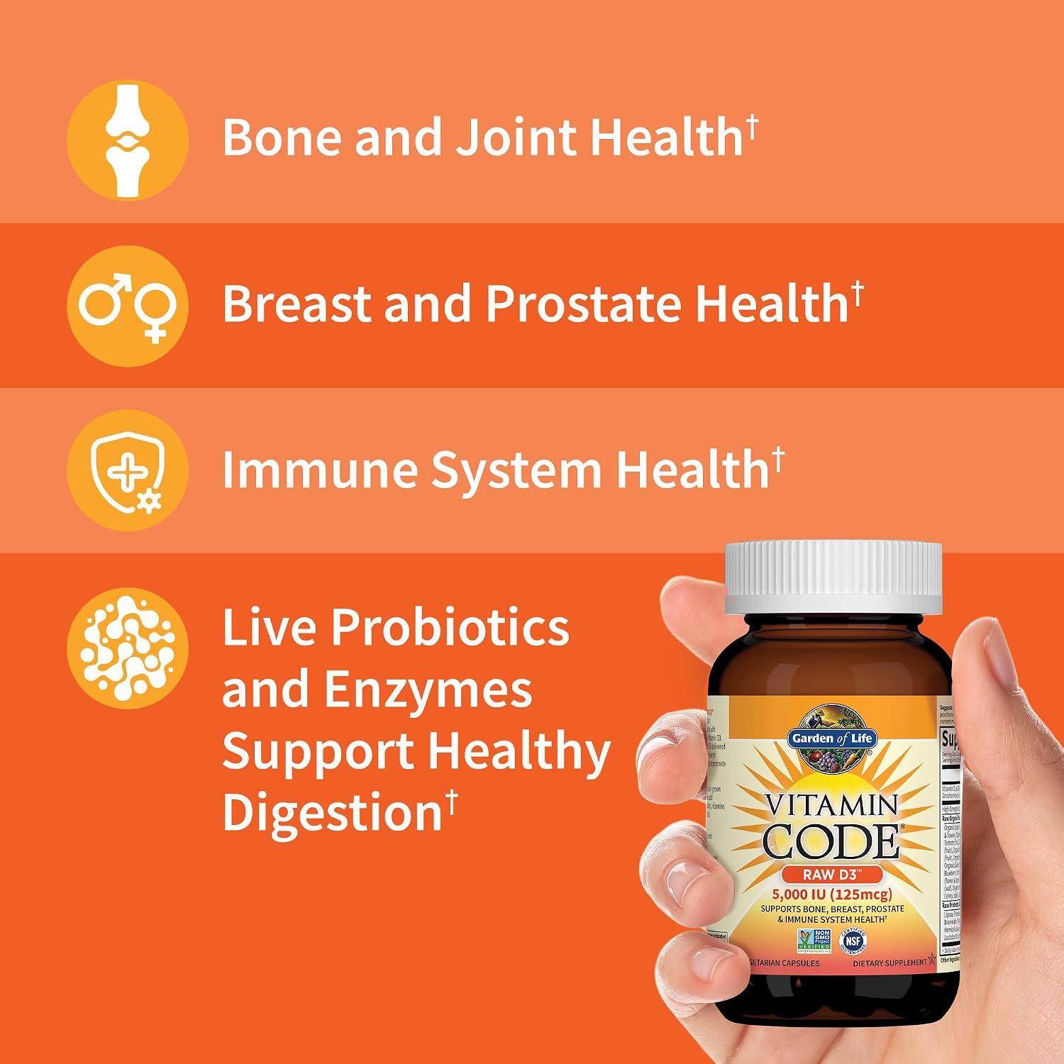 Garden Of Life Vitamin Code - Vitamin D3 2000 IU Raw con Chlorella y Probiotics - 120 Cápsulas Vegetarianas