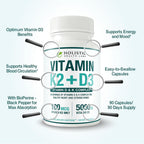 Max Absorption Vitamina D3 5000 UI + K2 MK-7 con BioPerine – 90 Cápsulas Vegetales