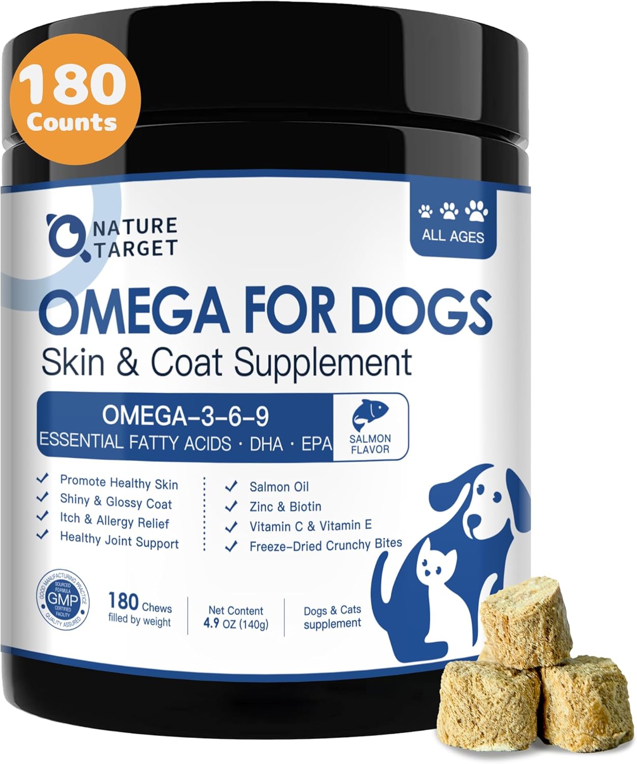 NATURE TARGET Omega 3 para perros, 180 masticables sabor pollo