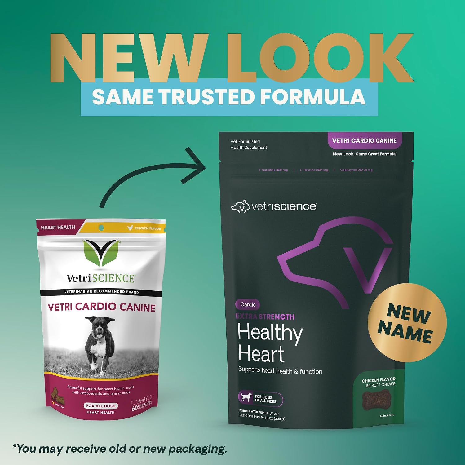 VetriScience Extra Strength Healthy Heart Chews - Suplemento Cardíaco para Perros con Taurina, Carnitina, CoQ10 y Espino, Sabor a Pollo, 60 unidades