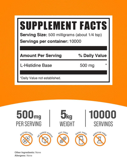L-Histidina en Polvo - Aminoácido Esencial, 500mg por Dosis, Sin Gluten – Image 2