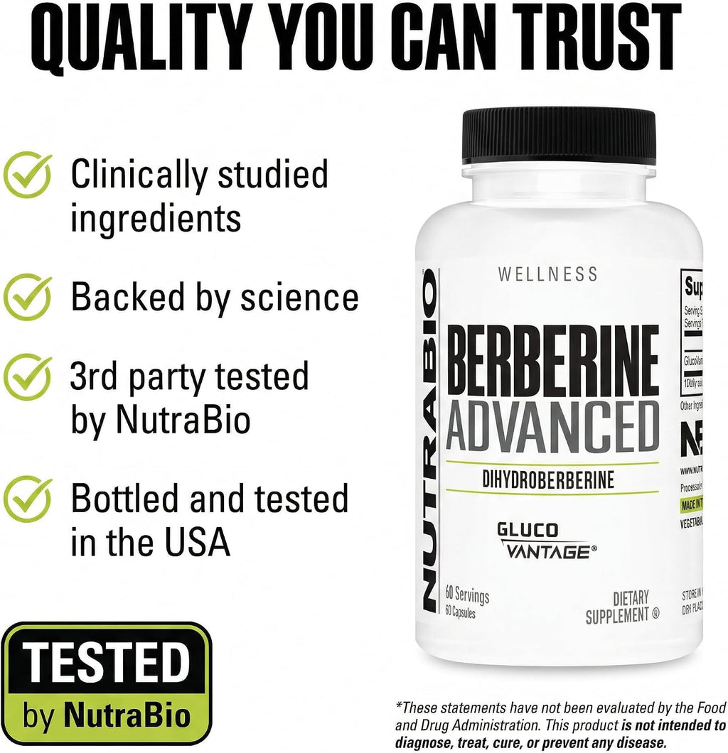 NutraBio Berberine Advanced – Dihidroberberina 200 mg, 60 Cápsulas