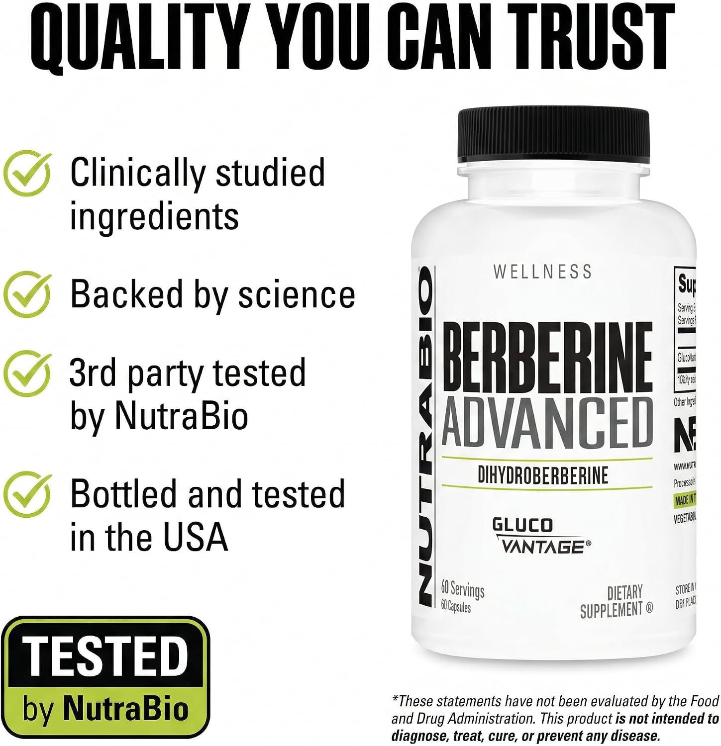 NutraBio Berberine Advanced – Dihidroberberina 200 mg, 60 Cápsulas