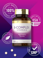 Complejo B con B12 de Carlyle | 300 Comprimidos | Fórmula de Alta Potencia | Suplemento Vegetariano y No-GMO