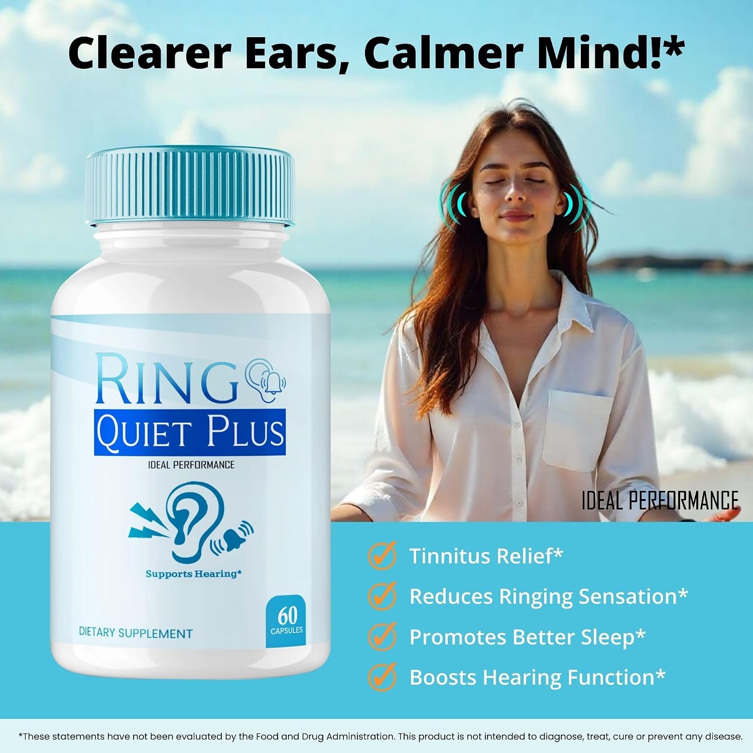 Ring Quiet Plus – Alivio para el Zumbido en los Oídos, Fórmula Avanzada Natural (60 Cápsulas)