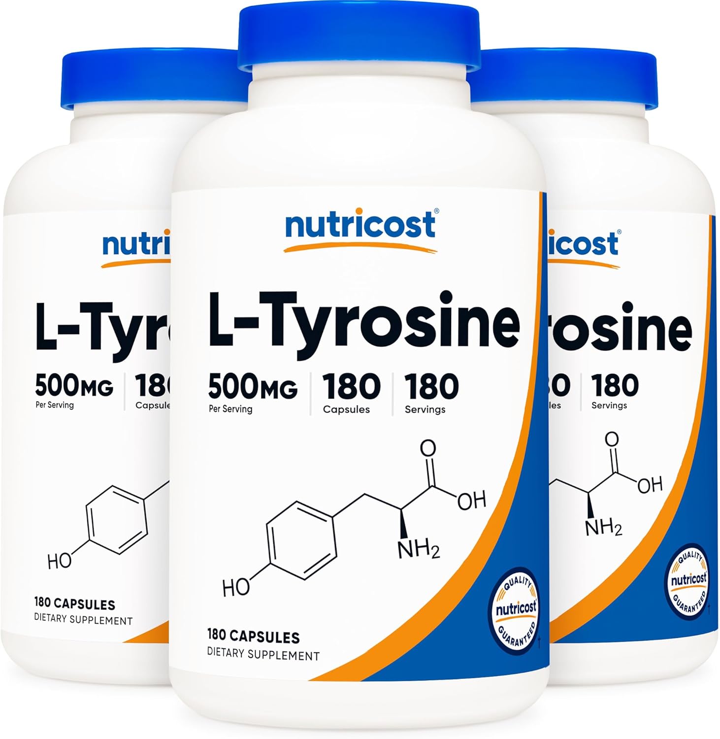 Nutricost L-Tirosina 500mg, 180 Cápsulas (3 Botellas)