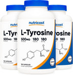 Nutricost L-Tyrosine 500mg, 180 Cápsulas - Sin Gluten y No GMO