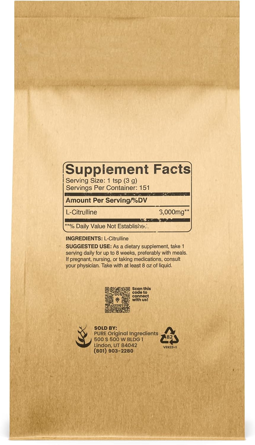 Pure Original Ingredients L-Citrulline Powder (454 g) - Aminoácido No Esencial Puro, Sin Conservantes