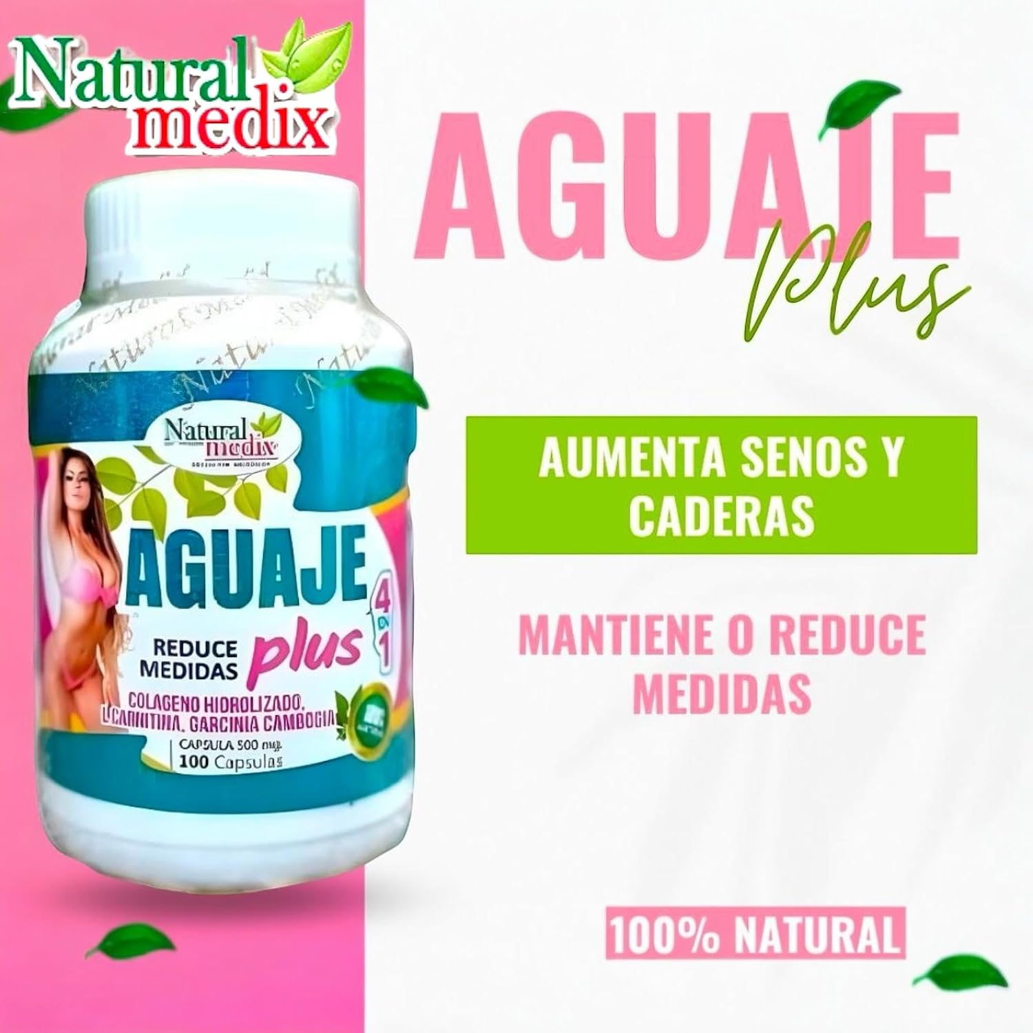 Aguaje Plus 4 en 1 - Complemento Femenino Peruano para Curvas y Figura - Natural - 100 Cápsulas