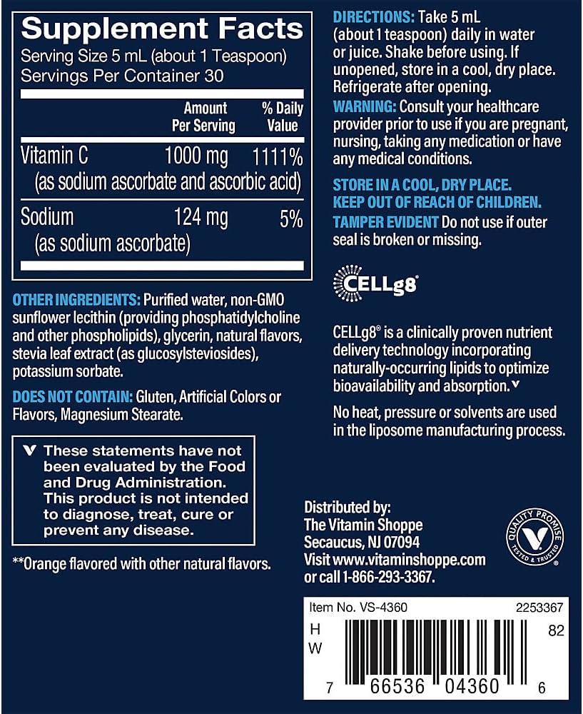 Vitamina C Liposomal Líquida 1000 mg - Sabor Naranja - Vthrive