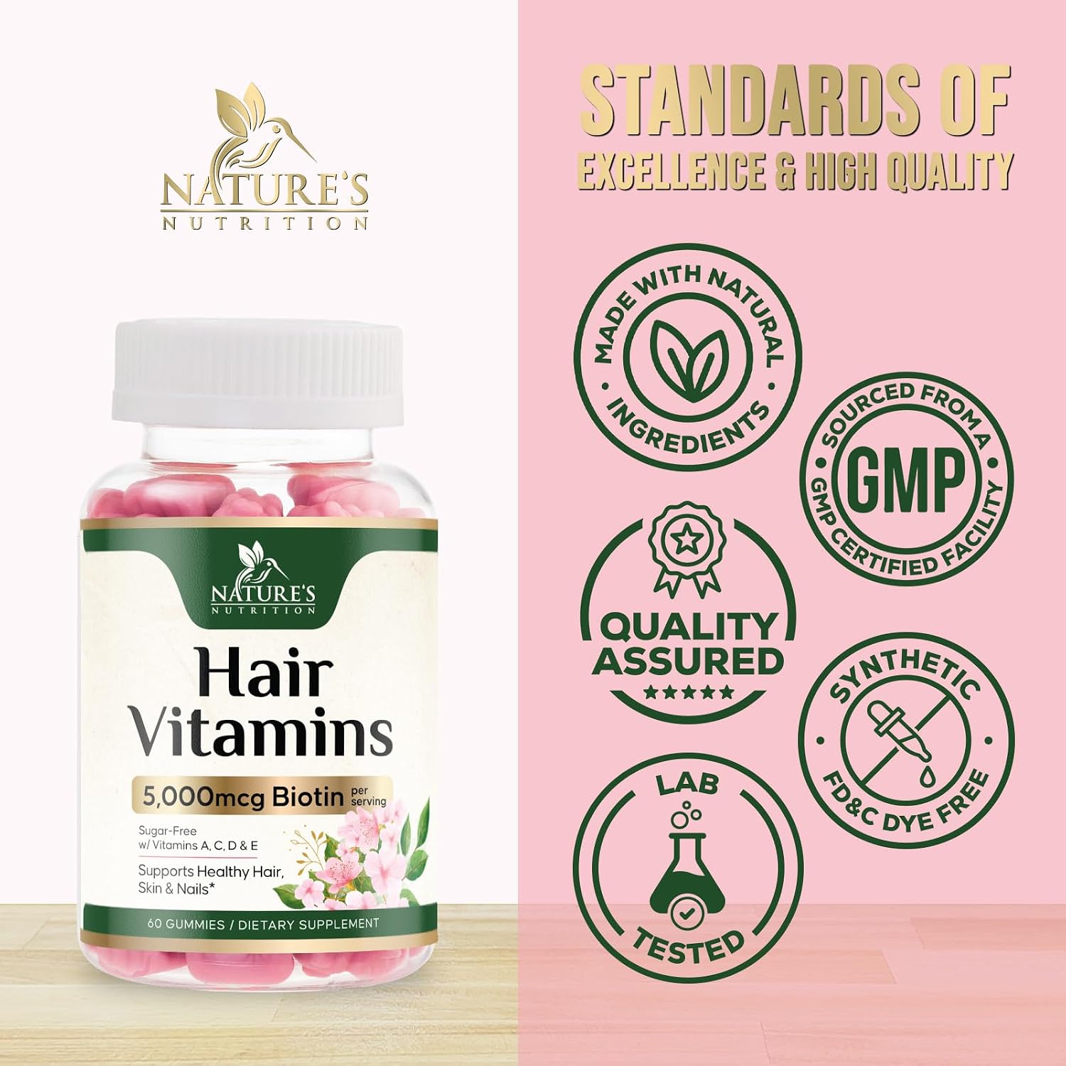 Gominolas de Biotina 5000 mcg con Vitaminas E y C - Nature's Nutrition