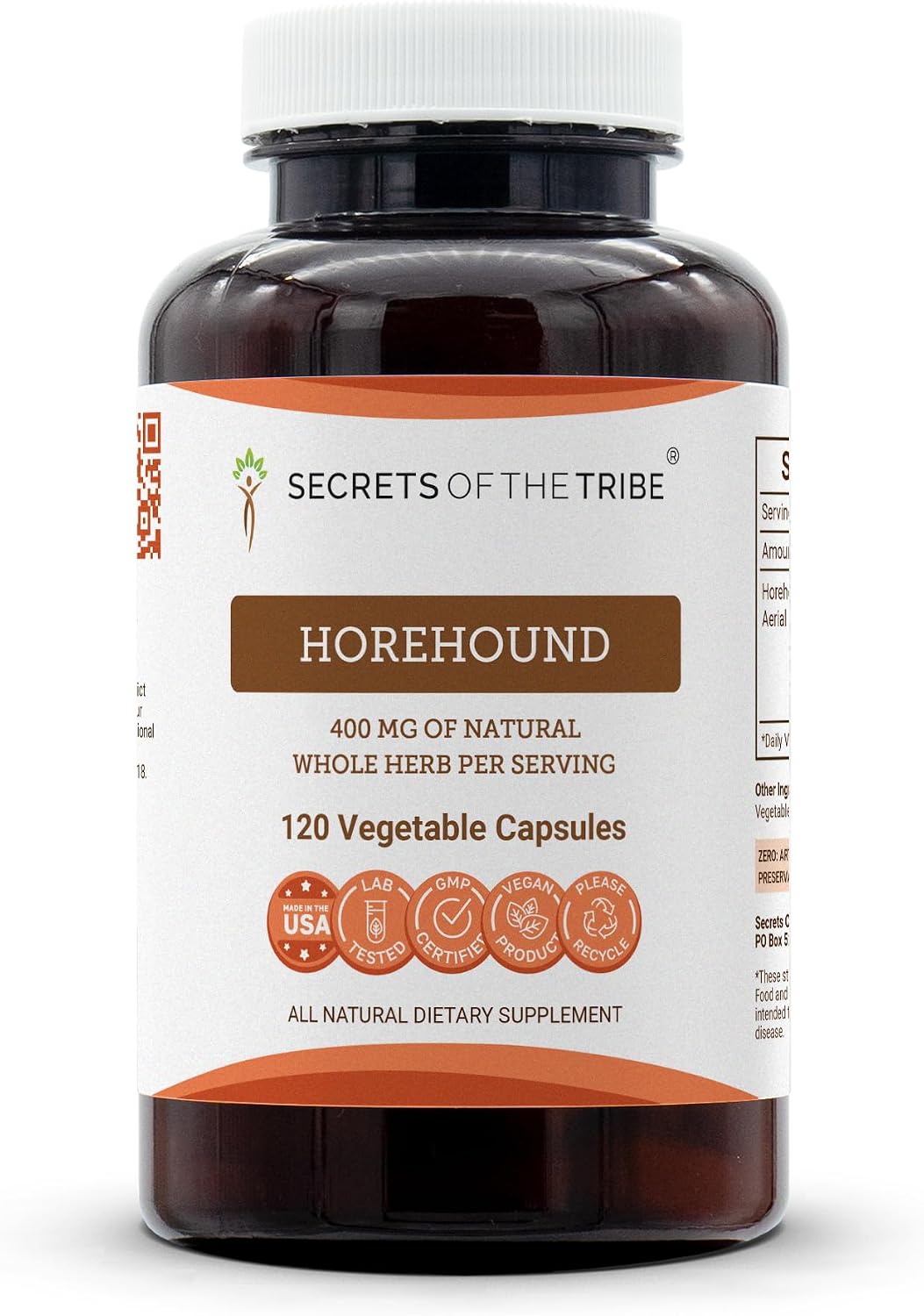 Secrets of the Tribe Marrubio 120 Cápsulas, 400 mg, Hierba Seca de Marrubio (Marrubium vulgare)