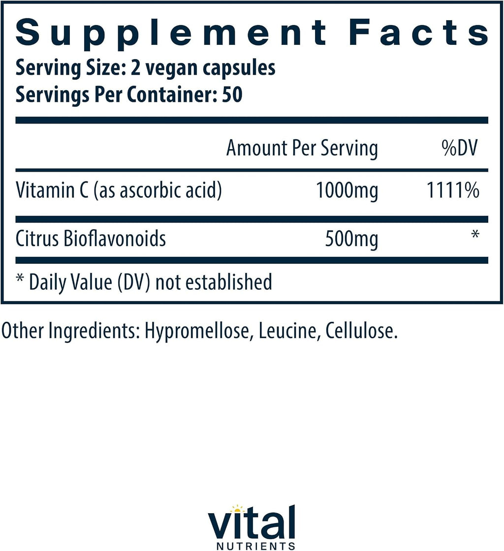 Vital Nutrients Vitamina C con Bioflavonoides - 1000 mg + 500 mg, 100 cápsulas
