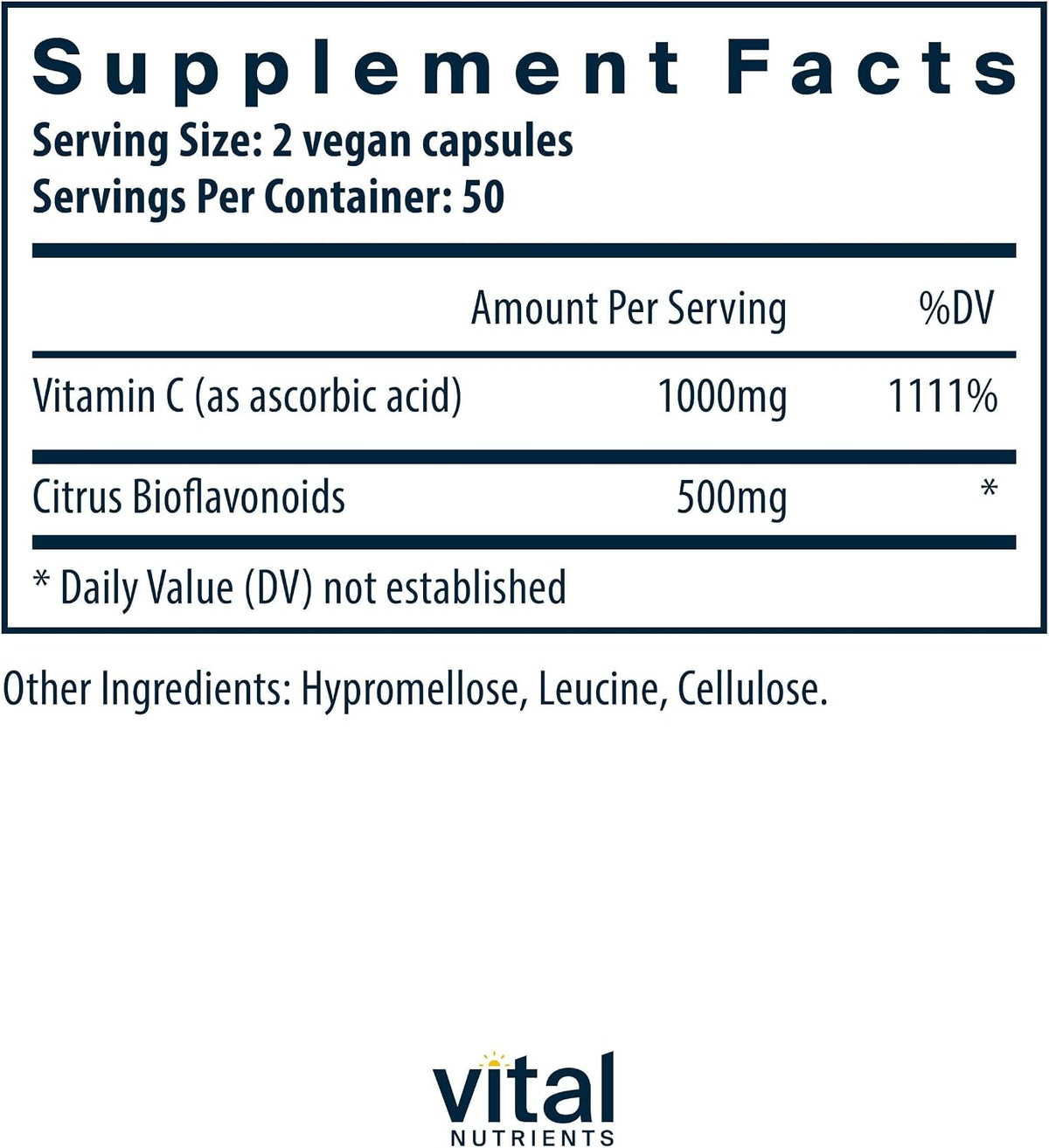 Vital Nutrients Vitamina C con Bioflavonoides - 1000 mg + 500 mg, 100 cápsulas – Image 2