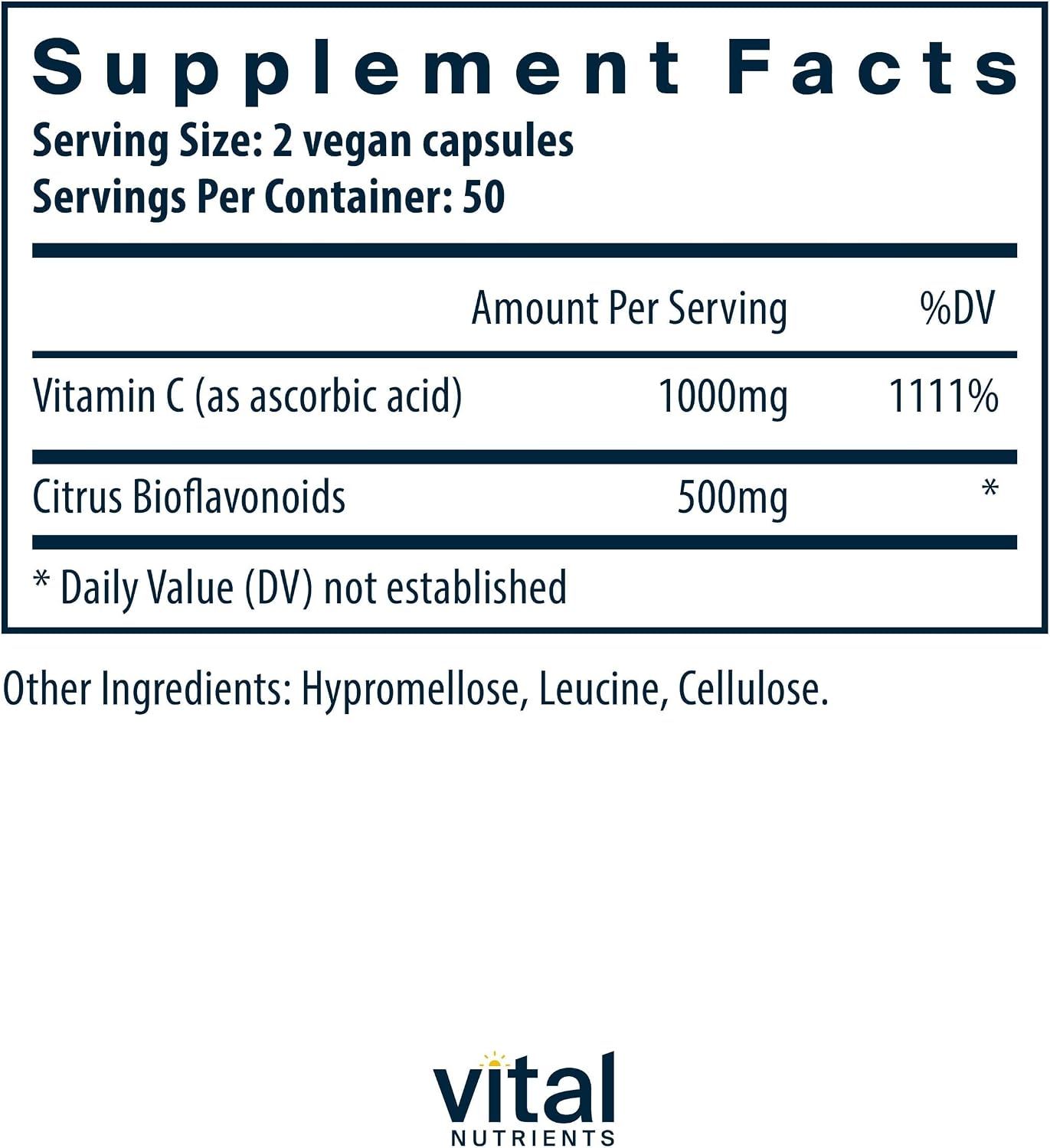 Vital Nutrients Vitamina C con Bioflavonoides - 1000 mg + 500 mg, 100 cápsulas