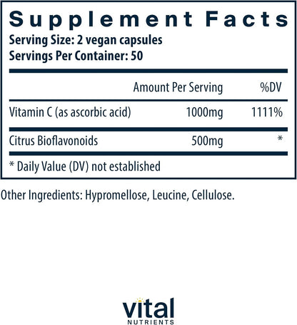 Vital Nutrients Vitamina C con Bioflavonoides - 1000 mg + 500 mg, 100 cápsulas – Image 2
