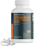 Bronson Vitamina B1 Extra Strength 500 mg Alta Potencia No-GMO, 120 Cápsulas