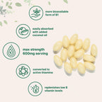Vitamina B1 Benfotiamina 600mg por dosis, 240 Cápsulas Blandas con Aceite de Coco | Suplemento B1 Bioactivo | No OGM, Sin Soja