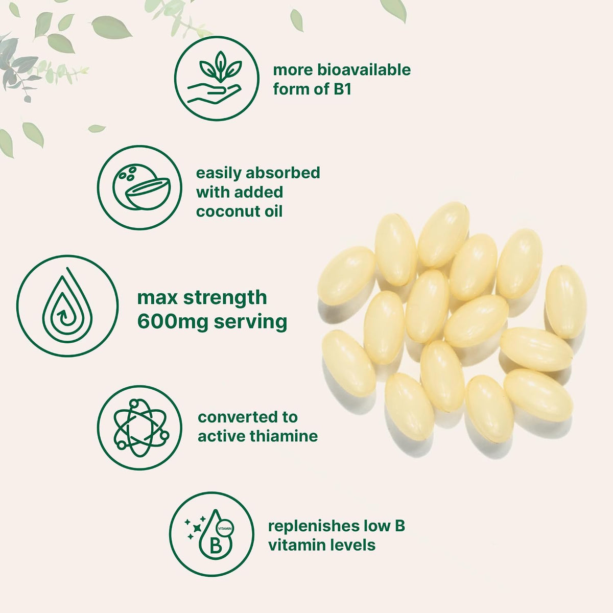 Vitamina B1 Benfotiamina 600mg por dosis, – Contribuye al funcionamiento normal del corazón. – Image 4