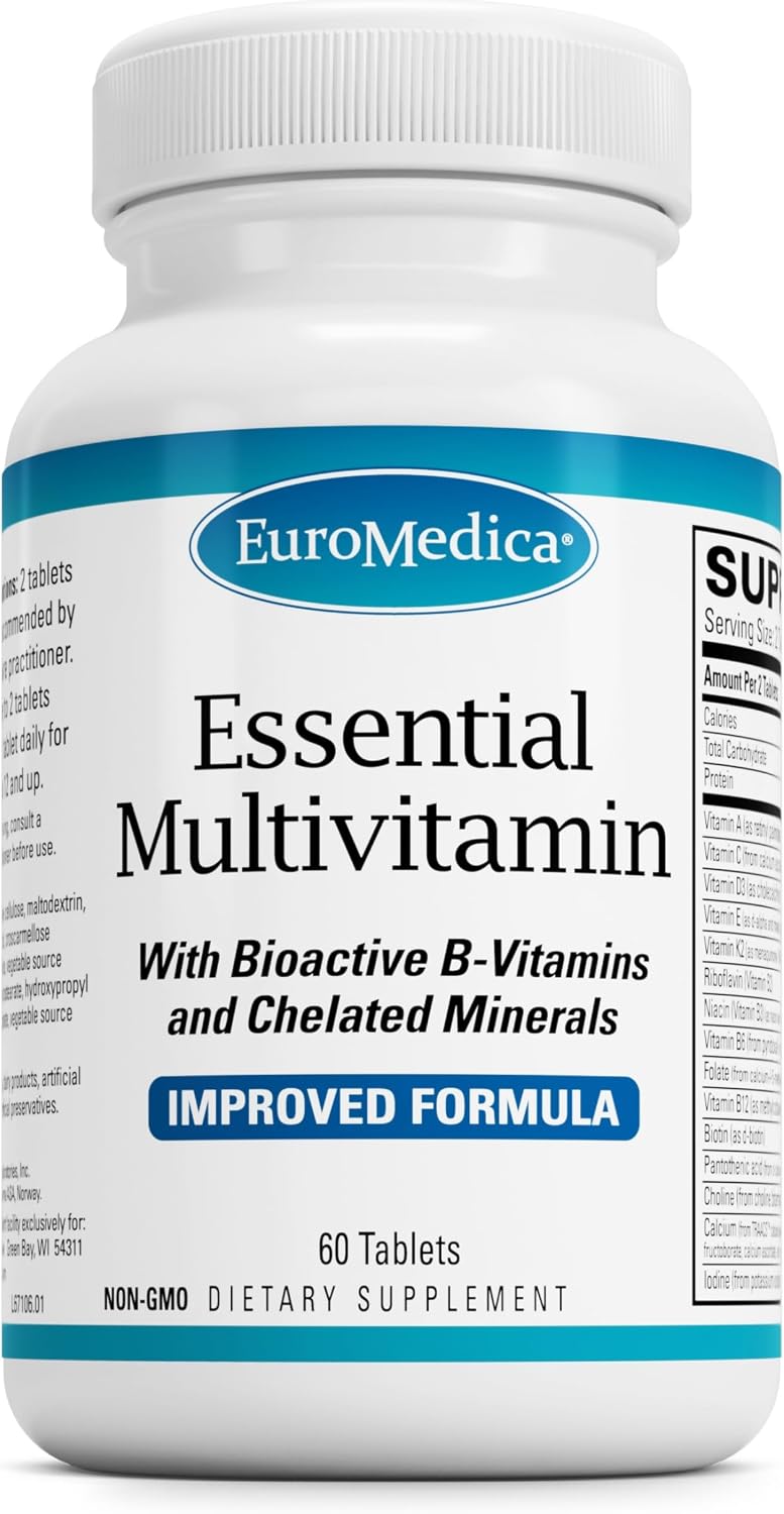 EuroMedica Essential Multivitamin - Complemento alimenticio con vitaminas B, C, D3, E y minerales quelados - 60 comprimidos