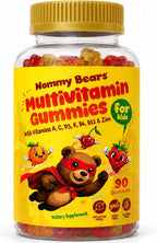 NOMMY BEARS Gomitas Multivitamínicas para Niños - 11 Vitaminas Esenciales, Sin Gelatina, Vegano, Sin Gluten y Sin Lácteos, Sabor Natural, 90 Gomitas (45 Días)