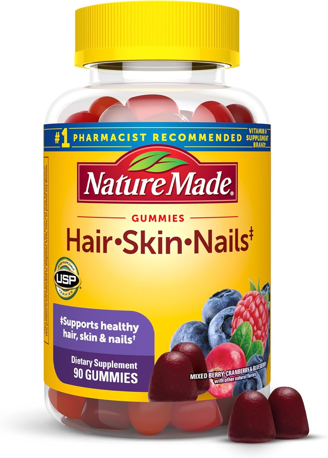 Nature Made Biotina 2500 mcg para Cabello, Piel y Uñas - 90 Gominolas (45 días)